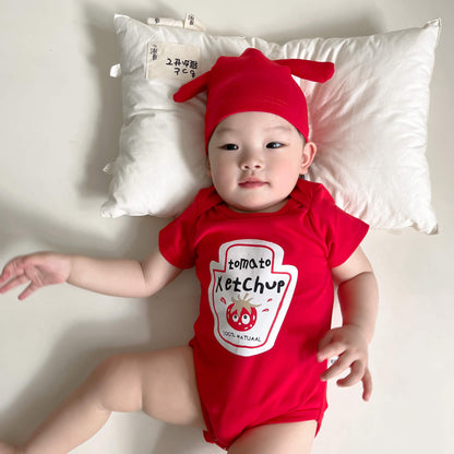 Ketchup bodysuit and beanie set